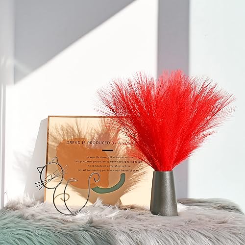Miniatura 7 de ONLY ART 20 piezas de hierba de pampa de seda artificial roja de 17 pulgadas para el día de la madre, hogar, cocina, boda, fiesta, evento especial,