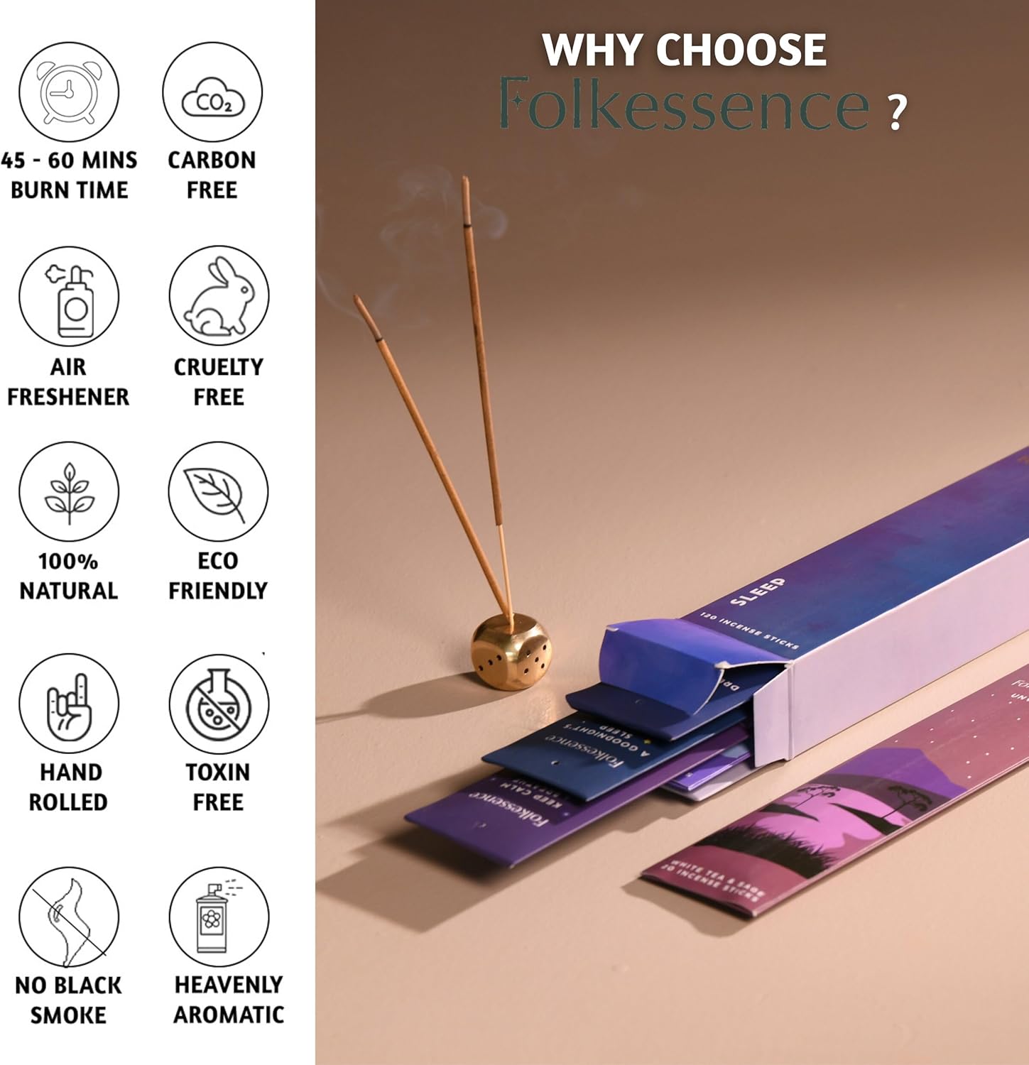 Folkulture Incense Sticks | Set of 6 (120 Non Toxic-Sticks) - Rosemary, Jasmine, Lavender and Sage Inscents-Sticks | Reed Diffuser Home Decor | Scents with 5 Reed Sticks for Gifting