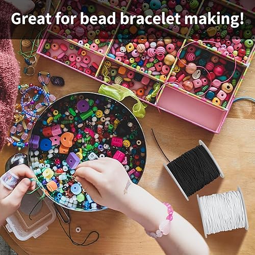 Miniatura 5 de Cuttte - Cuerda elástica para hacer pulseras, 2 rollos de 0.047 pulgadas, cuerda elástica total de 109 yardas, cuerda elástica resistente para hacer