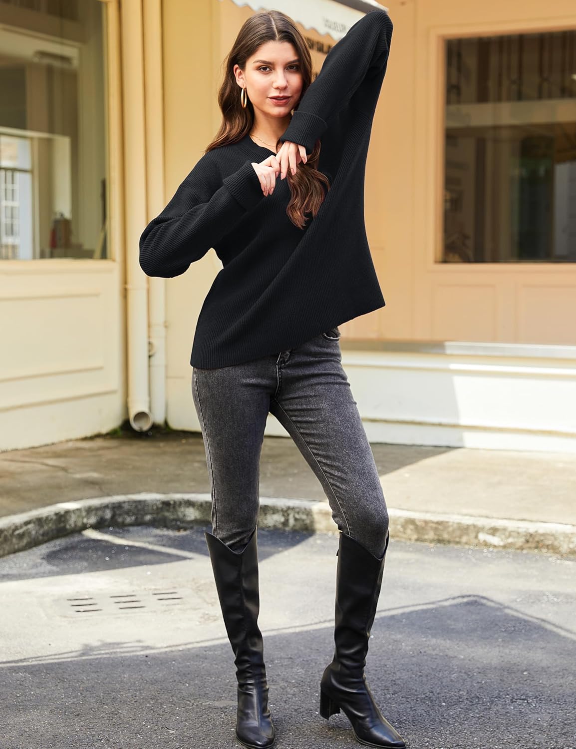 YUCOLEN Womens Long Sleeve Tops V Neck Sweater Pullover Casual Loose Fit Sweater Tunic Fall Fashion Clothes - Image 3