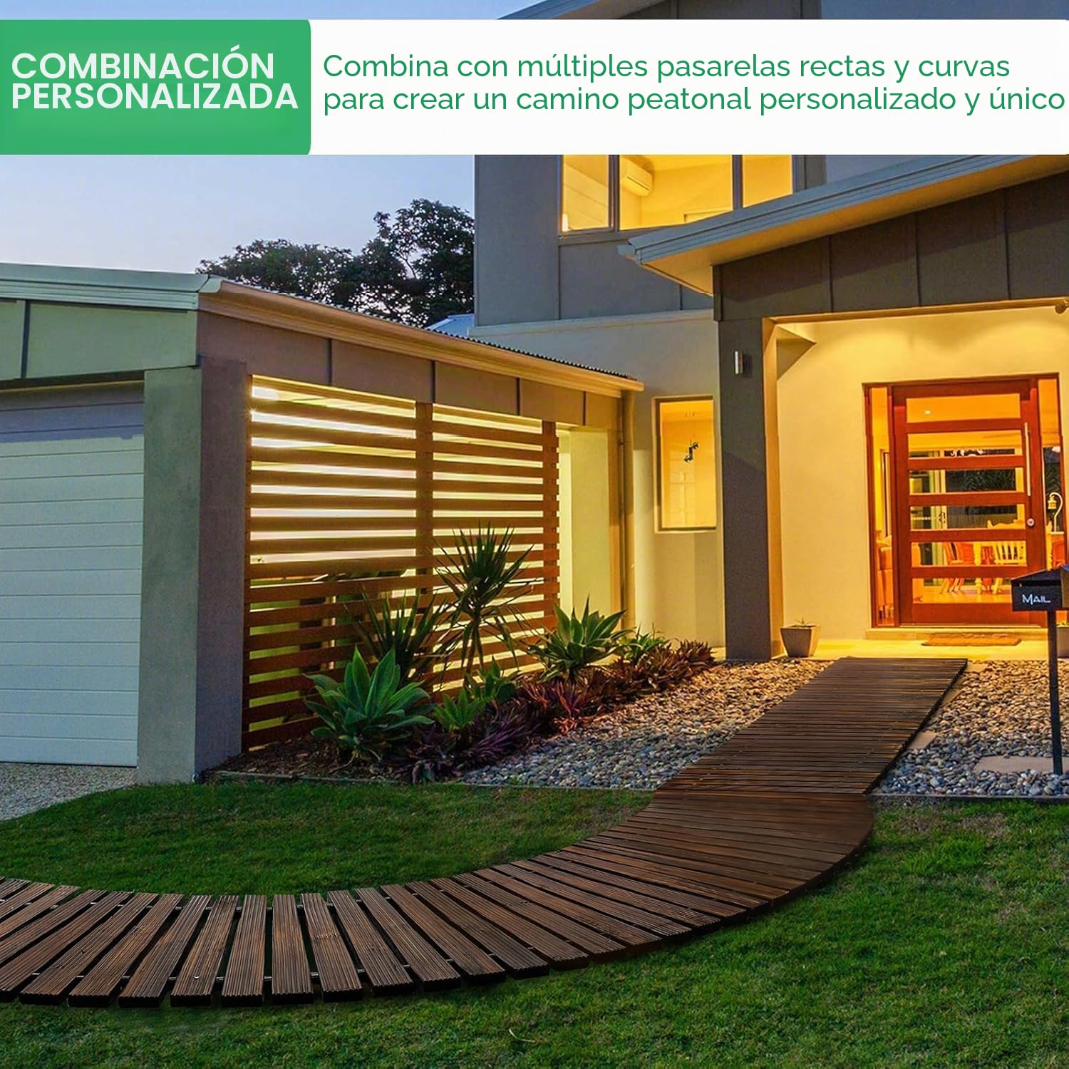 Camino de jardín enrollable, camino de jardín de madera, resistente a la intemperie para patios al aire libre, pasarela de madera dura enrollable de 17 pulgadas de ancho (marrón oscuro, 8 pies rectos)