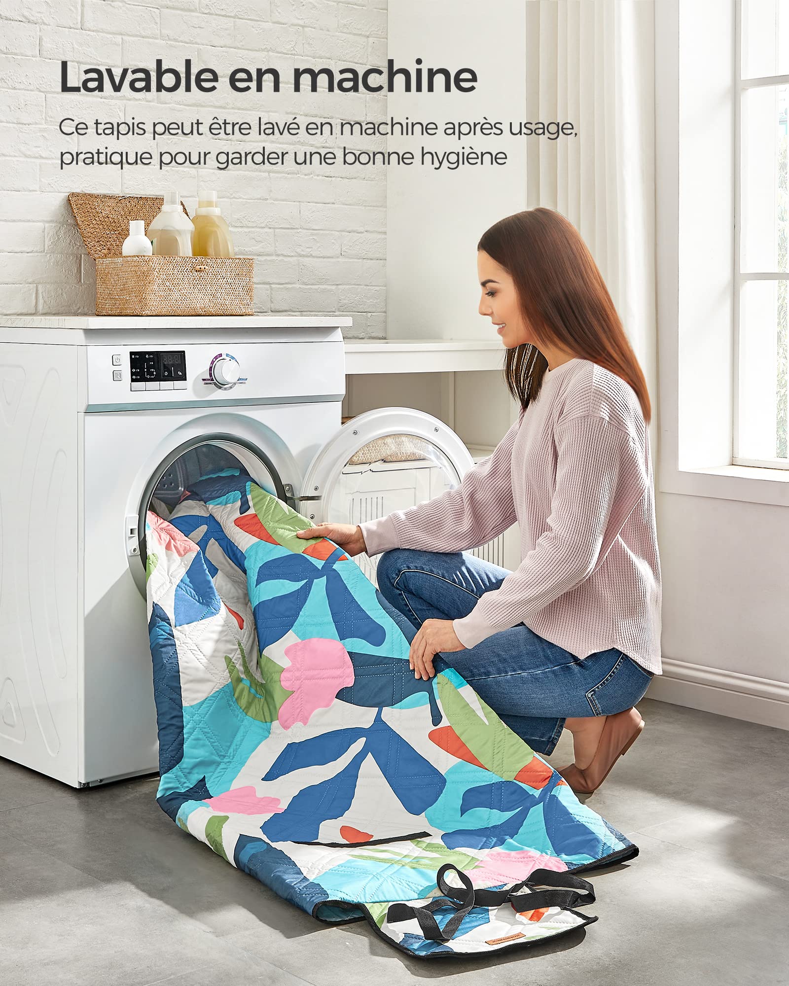 SONGMICS Couverture de Pique-Nique, 200 x 200 cm, Grand Tapis, pour Camping, Parc, Jardin, Plage, Hydrofuge, Lavable en Machine, Pliable, Motif Fougère Multicolore GCM087Q03