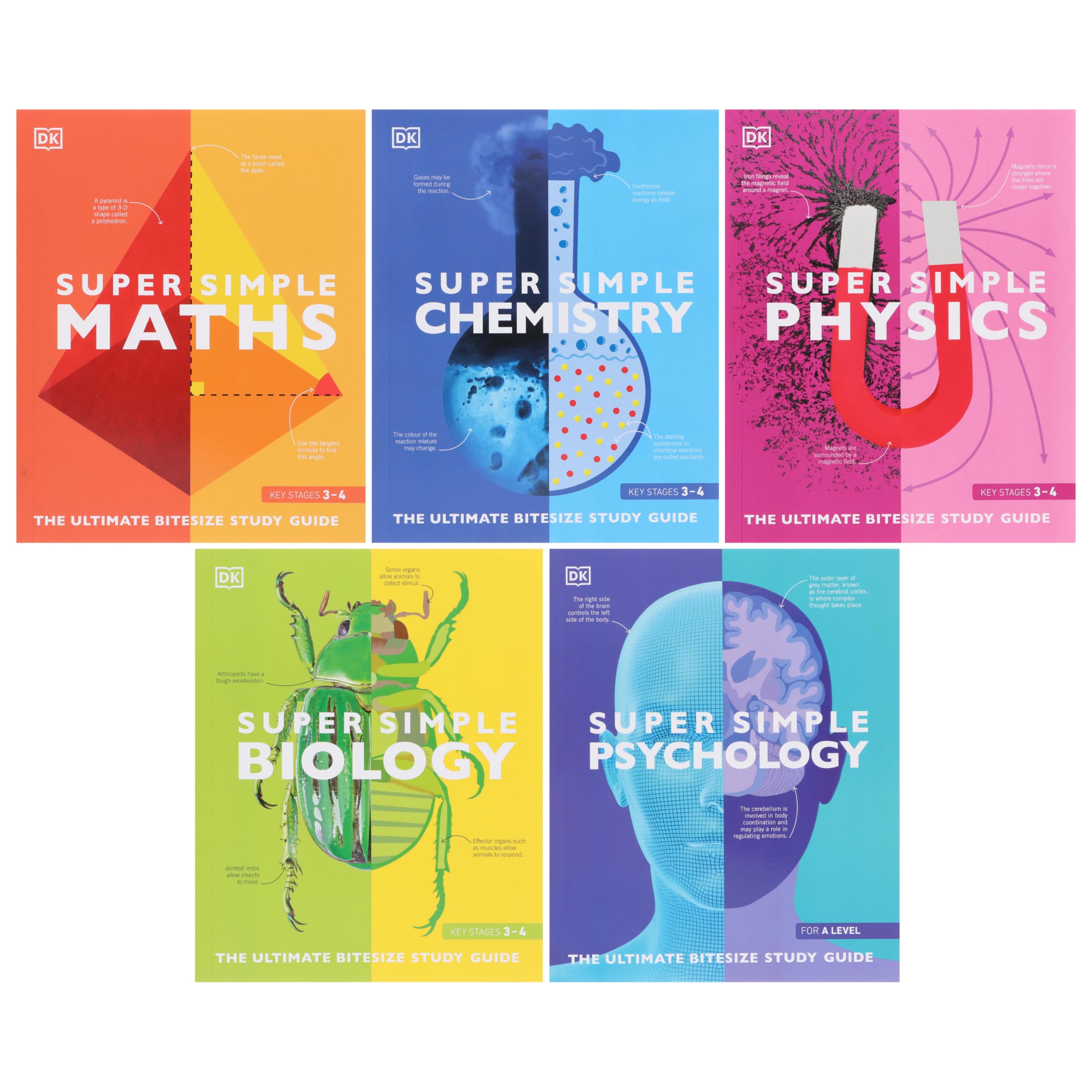 DK Super Simple Study Guide 5 Books Collection Set (Super Simple Maths, Chemistry, Physics, Biology, Psychology)