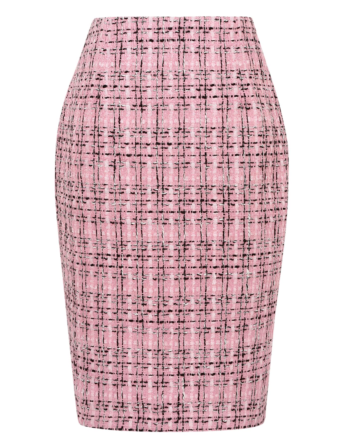 IDEALSANXUN Pencil Plaid Skirts for Women Fall Winter High Waisted Bodycon  Knee Length Midi Skirt with Slit