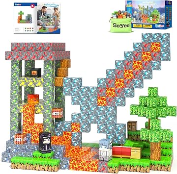 Soyee Magnetic Blocks - Build Mine Magnet World Forest Mine Set Magnet Building Blocks Kids Toys for 3+ Year Old Boys & Girls 1 Magnetic Cubes STEM Sensory Building Toys Kids Game Xmas Gifts