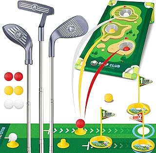 Popsunny Kids Golf Club Set for 3 4 5 Years Old, Retractable Toddler Golf Set with Practice Mat & Board, Outdoor Indoor Sp...