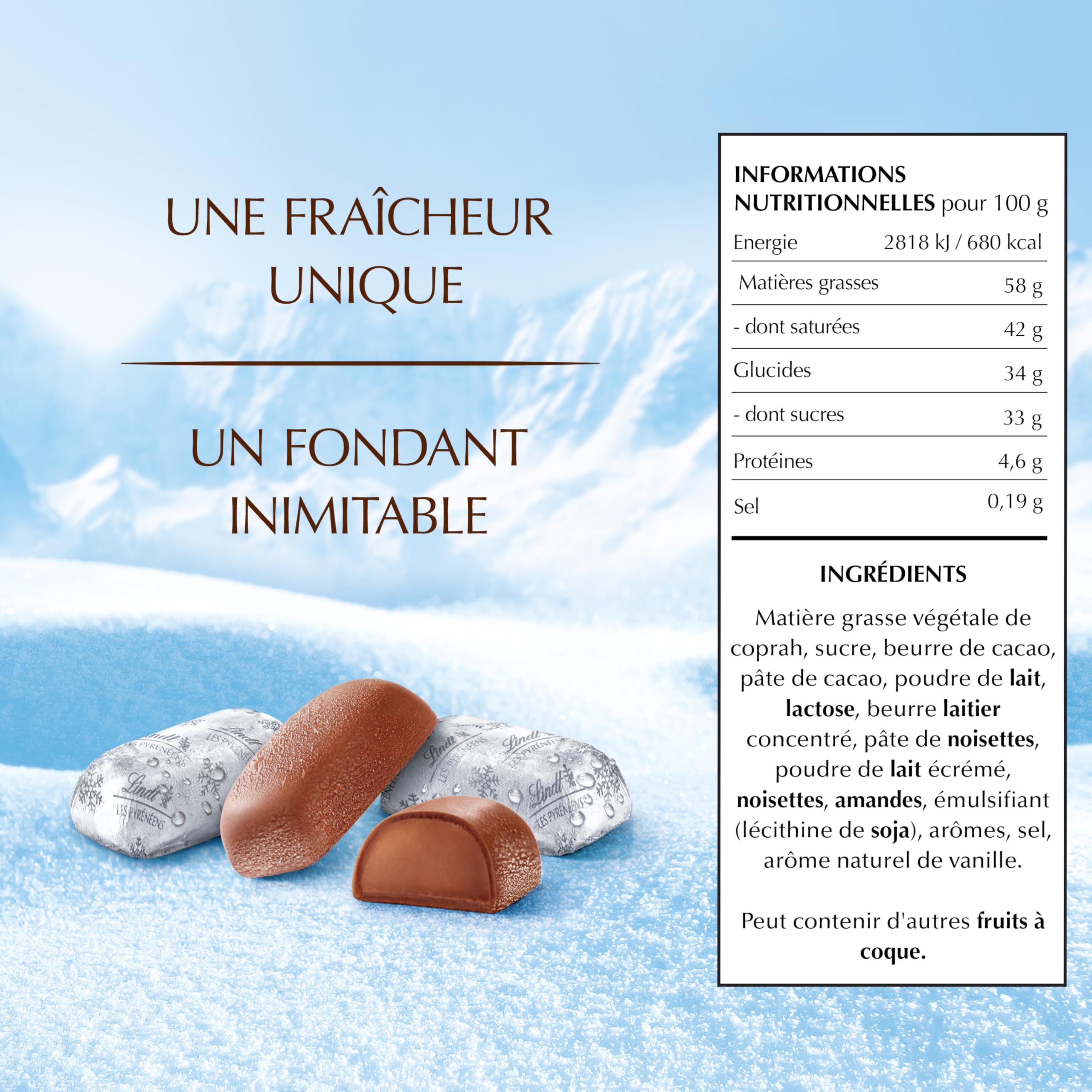 Lindt - Ballotin LES PYRÉNÉENS - Chocolat au Lait - Frais et Fondant - Idéal pour Noël, 175g