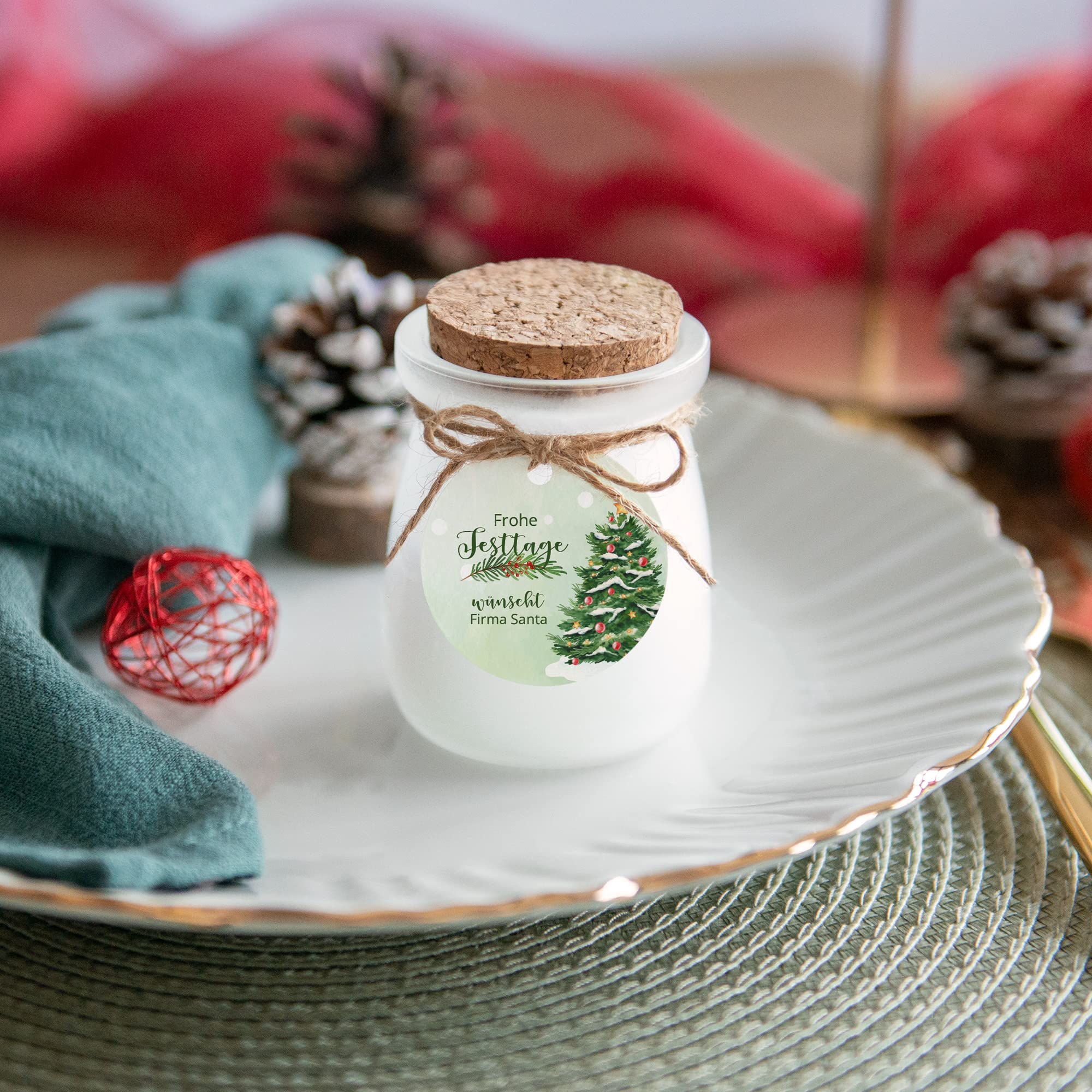 12x Vanille Duftkerze im Glas mit personalisiertem Weihnachtsanhänger
