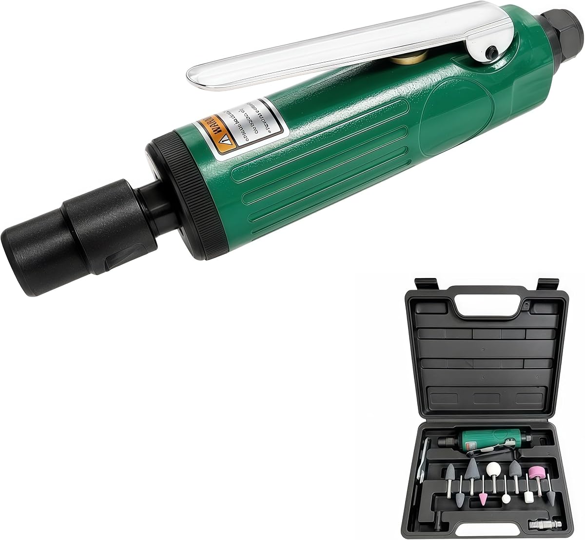 Air Die Grinder 25000 RPM, Pneumatic Straight Inline Grinder 1/4" with 10PCS Grinding Stones,1/8" & 1/4" Collets, Portable Metal Tool Kit & Case for Grinding, Polishing, Deburring