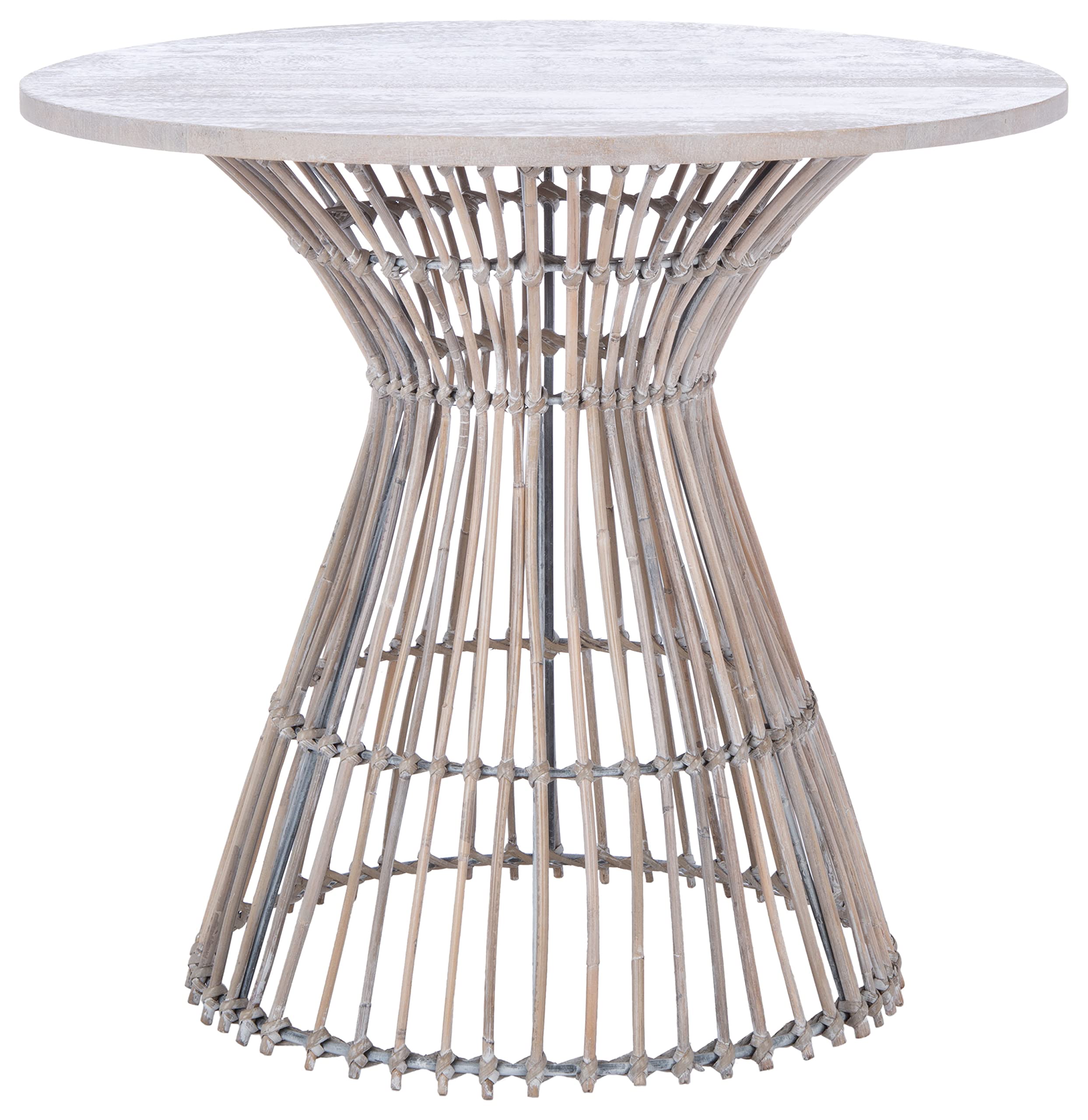 SAFAVIEH Home Collection Whent Coastal Grey White Wash and Black Round Accent Table