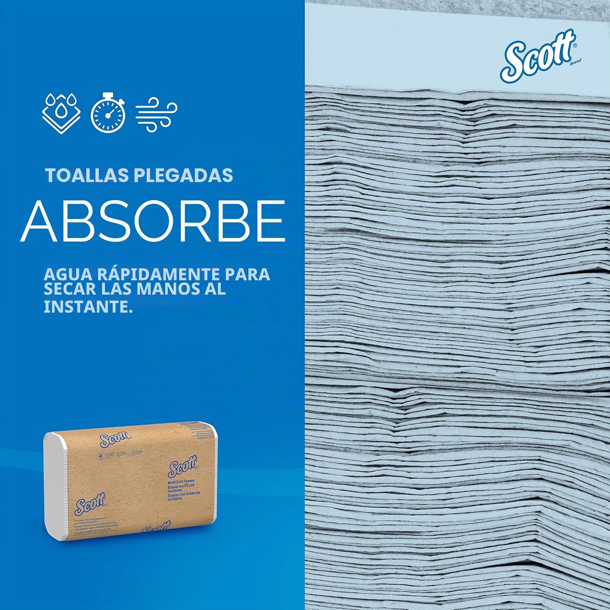 Scott® Toallas Secamanos Multiplegados 3749, Papel secamanos blanco de 1 capa, con Papel certificado FSC, 16 Paquetes x 250 toallas (4.000 total)