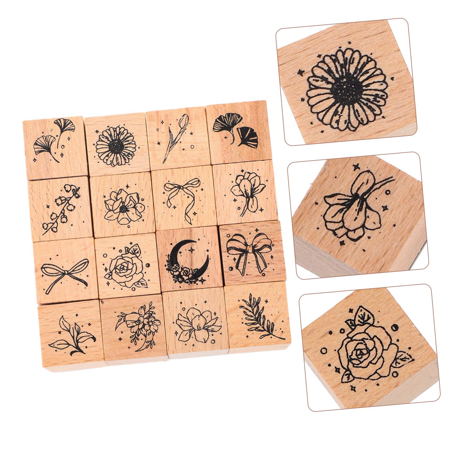 SHINEOFI 4 Set Timbri per in Legno Collezione di Fiori E Piante Serie di Timbri retrò Set di 16 Pezzi Etichette per Adesivi per Diario Tamponi per Timbri Inchiostro Timbri 16 Pezzi * 4
