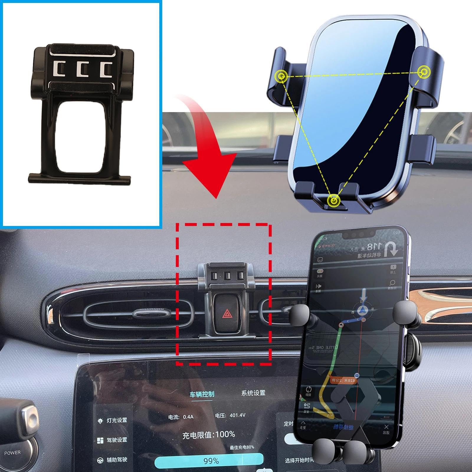 Uchwyt Samochodowy na Telefon dla Leapmotor T03, uchwyt samochodowy na telefon komórkowy, ekran, stała podstawa, stojak na nawigację GPS (podstawa i uchwyt 9)