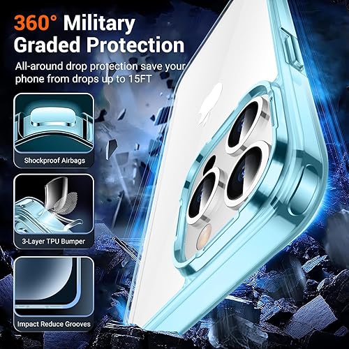 Miniatura 3 de Temdan Funda transparente diseñada para iPhone 15 Pro, antiamarilleamiento, protección contra caídas de grado militar de 10 pies, antiarañazos,