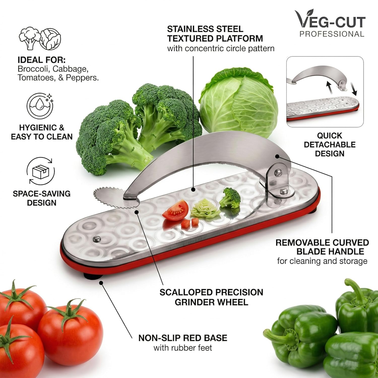 MUAC® Stainless Steel Manual Vegetable & Fish Cutter | Heavy Duty Curved Blade Chopper | Multi-Purpose Kitchen Cutter for Fish, Vegetables & Coconut | Anti-Slip Base