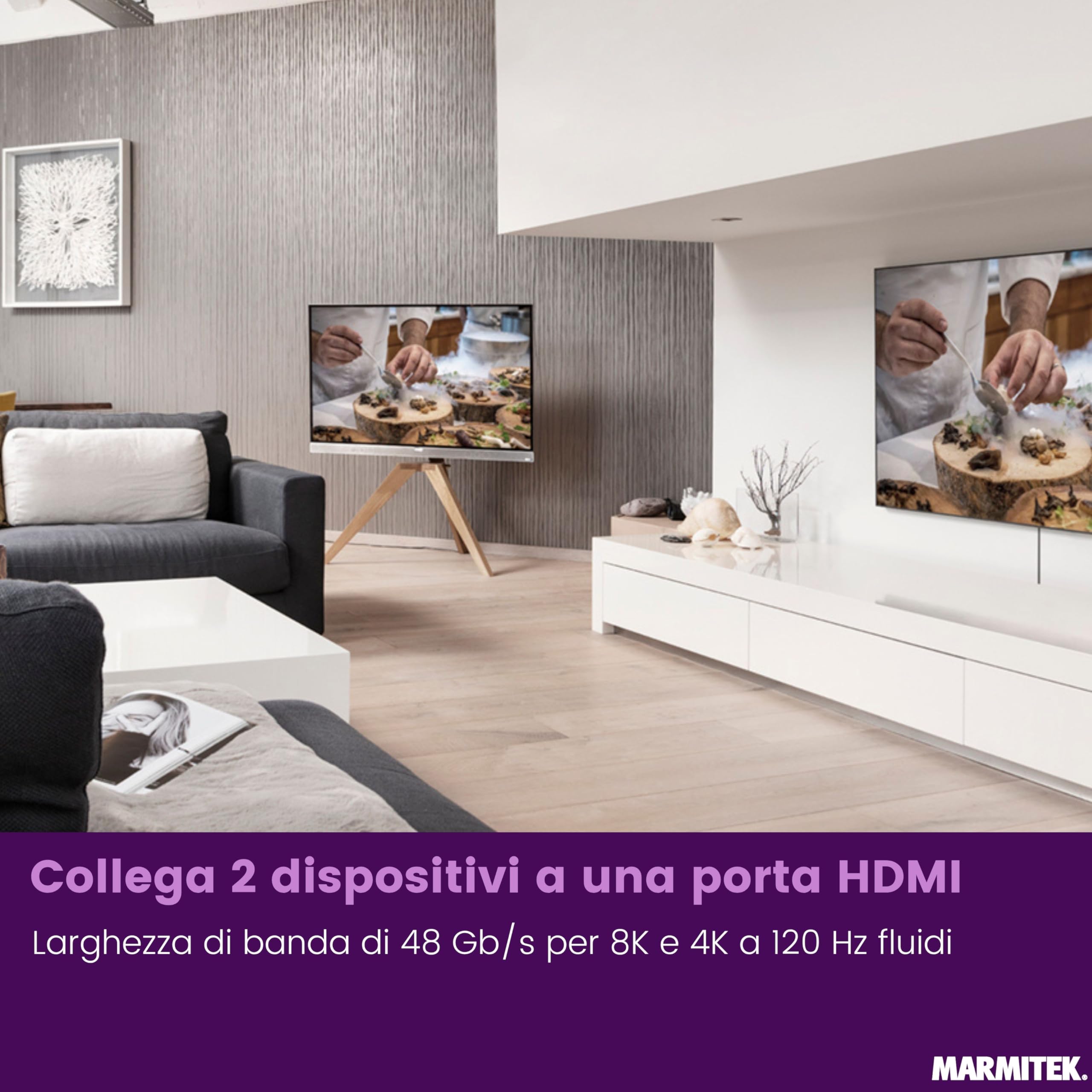 Switch HDMI 8K60 Marmitek AS28-4K120 gaming fluido - HDMI 2.1 2 ingressi 1 uscita - 48 Gbit/s VRR ALLM QMS QFT - commutazione automatica - selettore HDMI