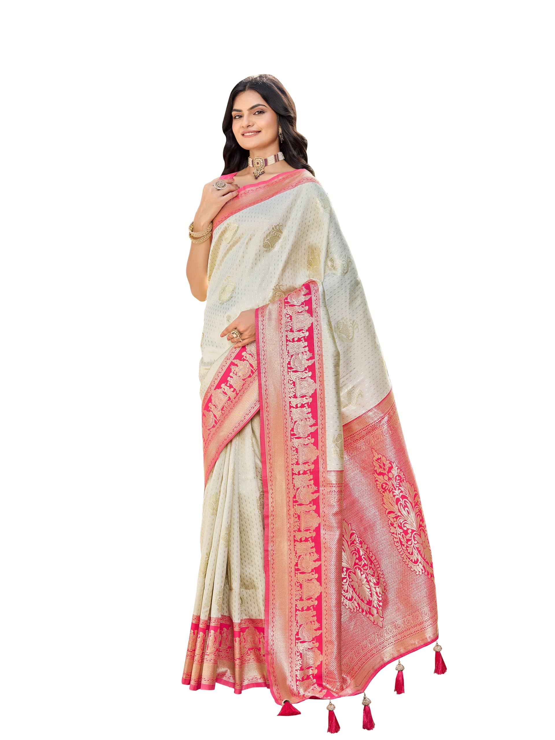 manohari Women's Banarasi Silk Saree with Rich Zari Woven Border & Tassels |Traditional Ethnic Wear Saree for Wedding, Party, Festival & Special Occasions-picture-53