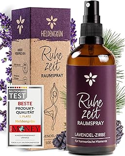 Heldengrün® Kissenspray zum Einschlafen "Ruhezeit" [ECHTE BIO-ÖLE] Dermatologisch getestet - Kopfkissenspray mit Bio-Lavendel & Zirbe - Schlafwohl Kissenpray