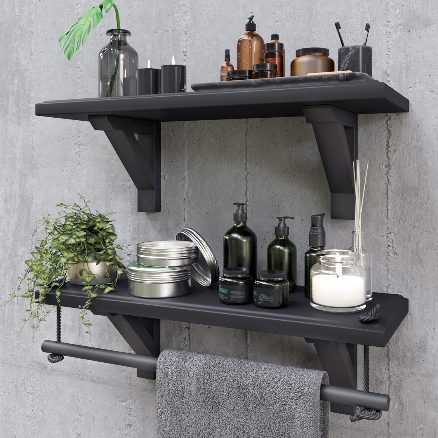 IRON WOOD 19.7 Inch Black Floating Shelves Handmade