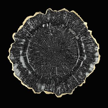 13" Clear Acrylic Charger Plates with Gold Rim & Reef Design for Wedding Dinner Party Event Table Decor, 25PCS Elegant Round Reusable Serving Plates for Buffet Catering Birthday Decorations