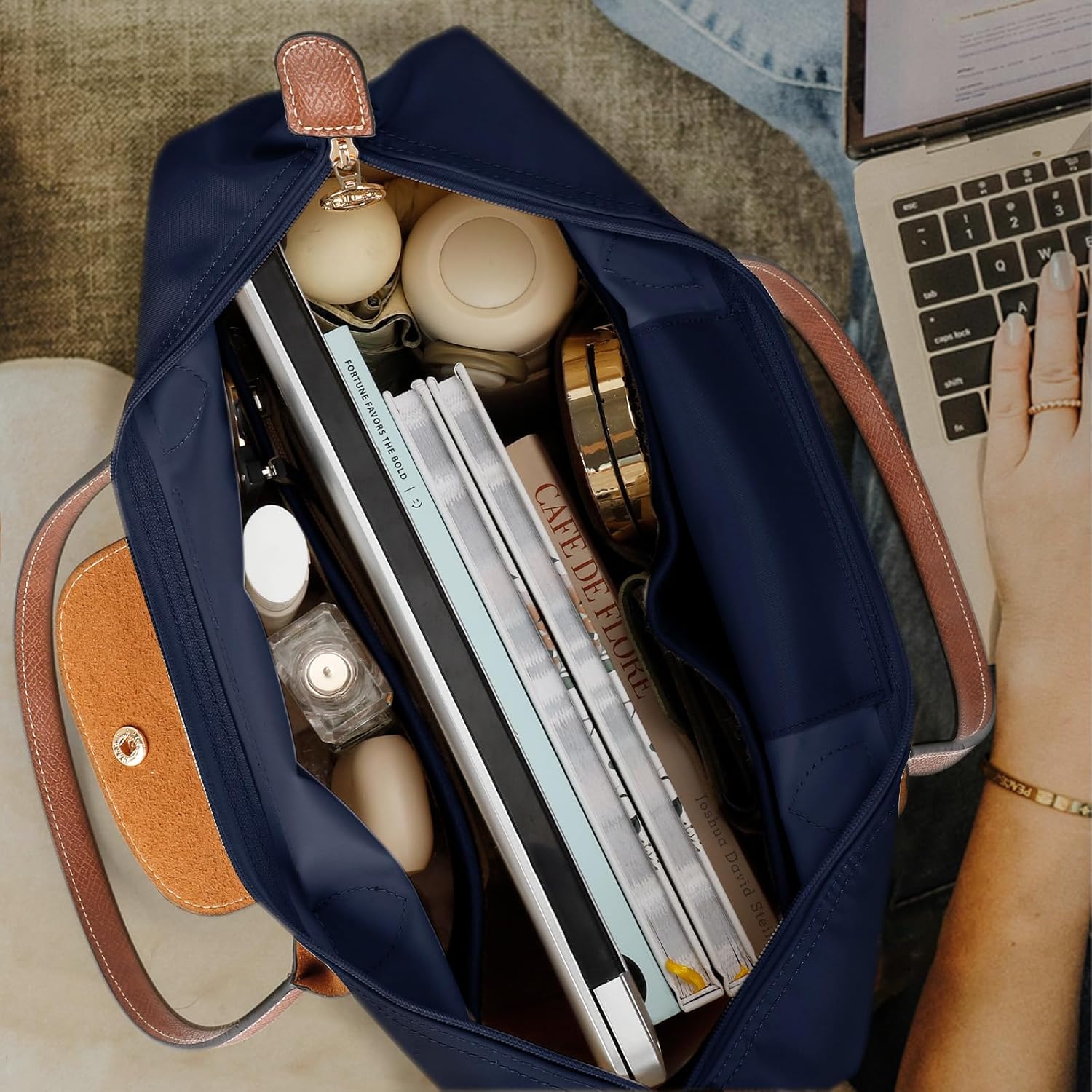 Tote Bag for Women with Purse Organizer Insert, Foldable Large Capacity Waterproof Nylon Bag for Travel, and Daily Use - Image 3