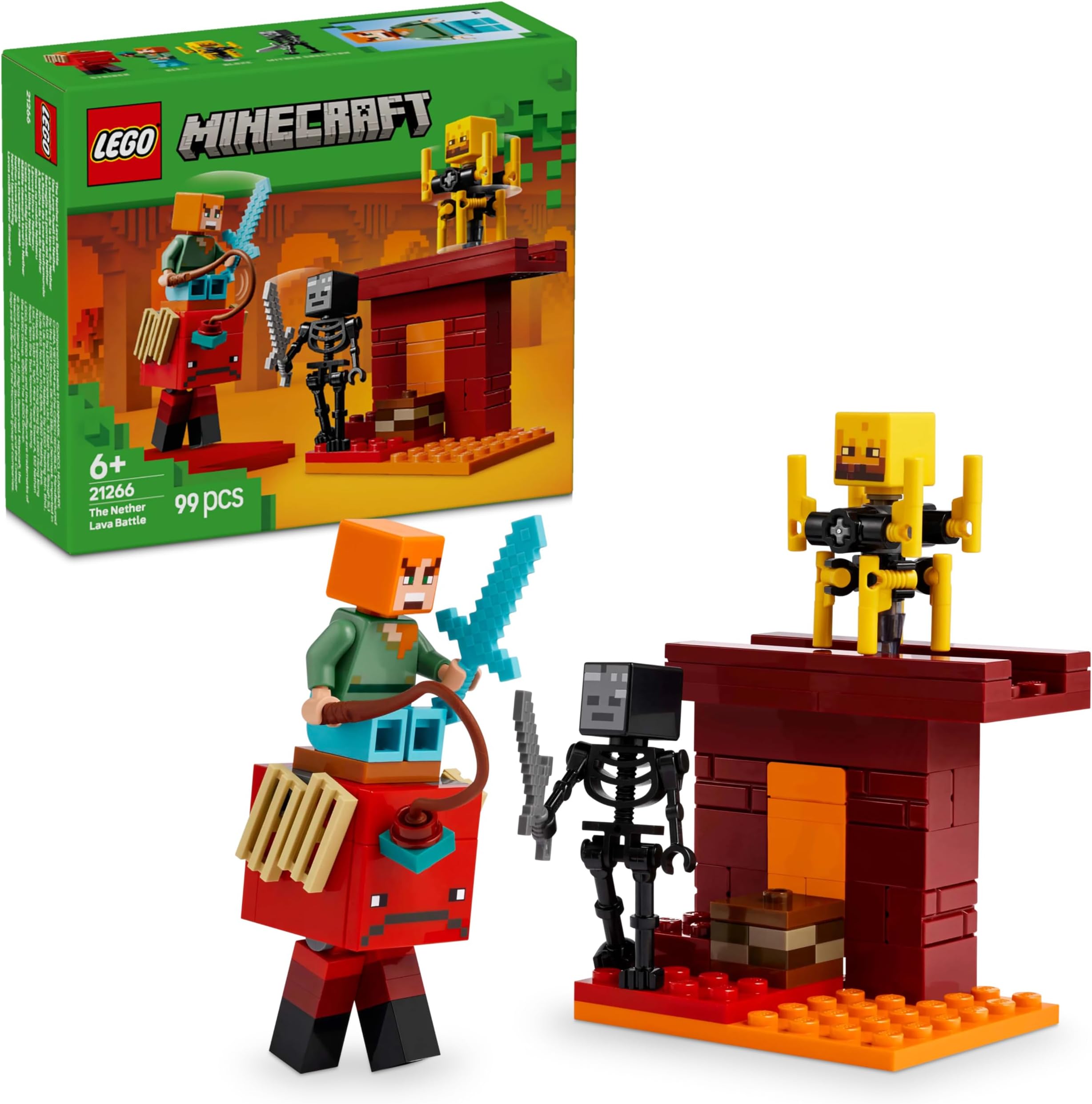 LEGO Minecraft The Nether Lava Battle Building Toy Set with an Alex Figure, plus Mobs incl. Wither Skeleton, Blaze and a Strider - Birthday Gift for 6+ Year Old boys, Girls & Gamers 21266