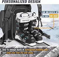 Vista 5 de Ski Boot Bag, 65L Durable Travel Backpack, 1680D Nylon Waterproof Snowboard Boot Bag, Skiing and Snowboarding Travel Luggage for Helmet, Goggles
