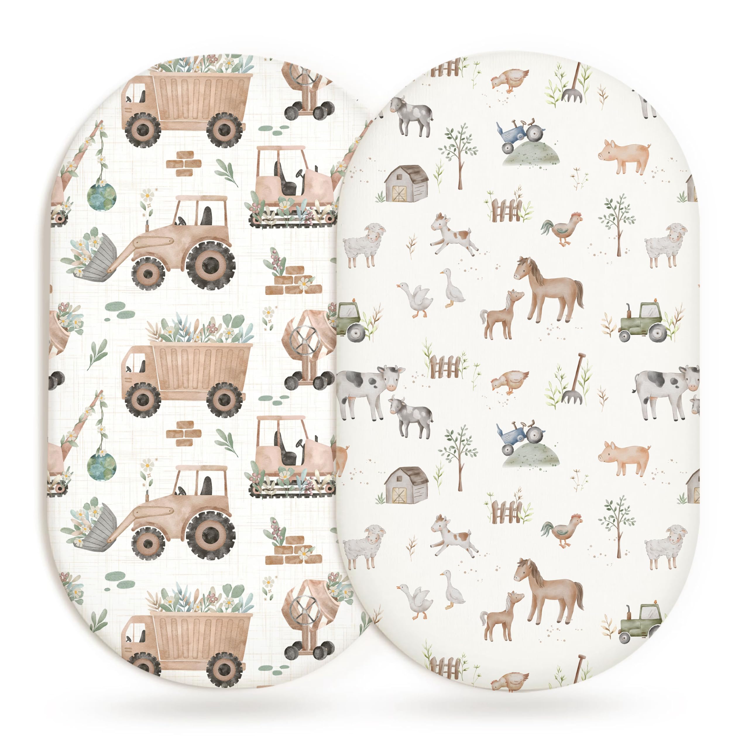 Bassinet Sheets, Fitted Baby Mattress Covers, 33" x 17", Little Farm