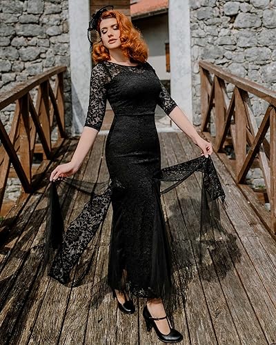 Miniatura 4 de Miusol Vestido largo formal de noche de sirena con encaje floral elegante y manga 23 para mujer