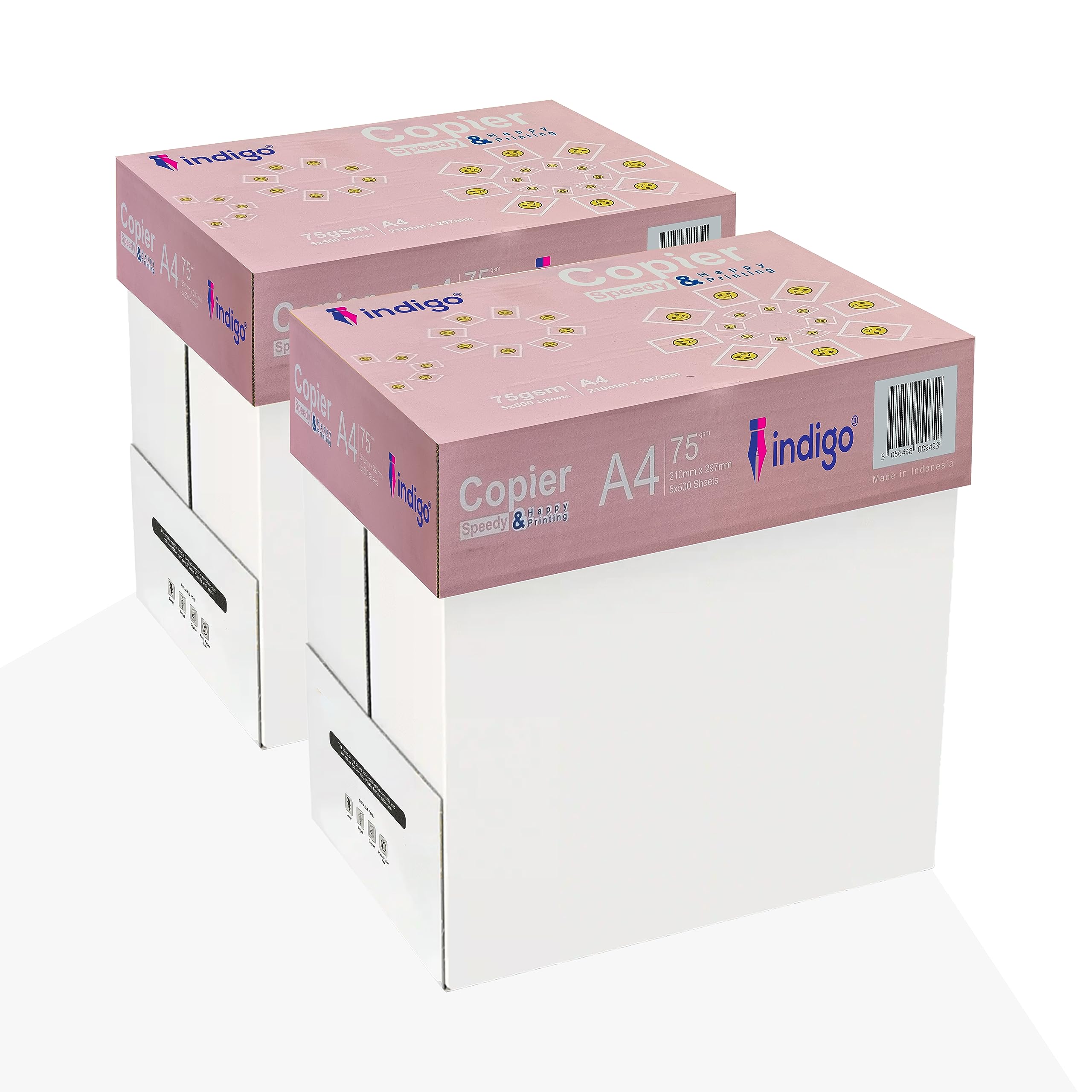 Indigo® A4 Copier Speedy & Happy Printing White Paper – Box of 5 Reams (2500 Sheets per Box, 75 GSM) Pack of 2 Boxes