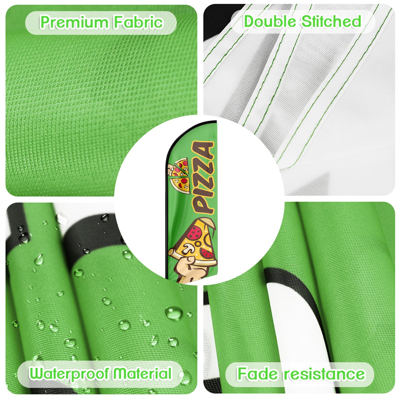 Bandiera pubblicitaria con pizza, 3,9 m, con kit di aste, picchetto, cartello con piume per aziende e vetrine (stile 1)
