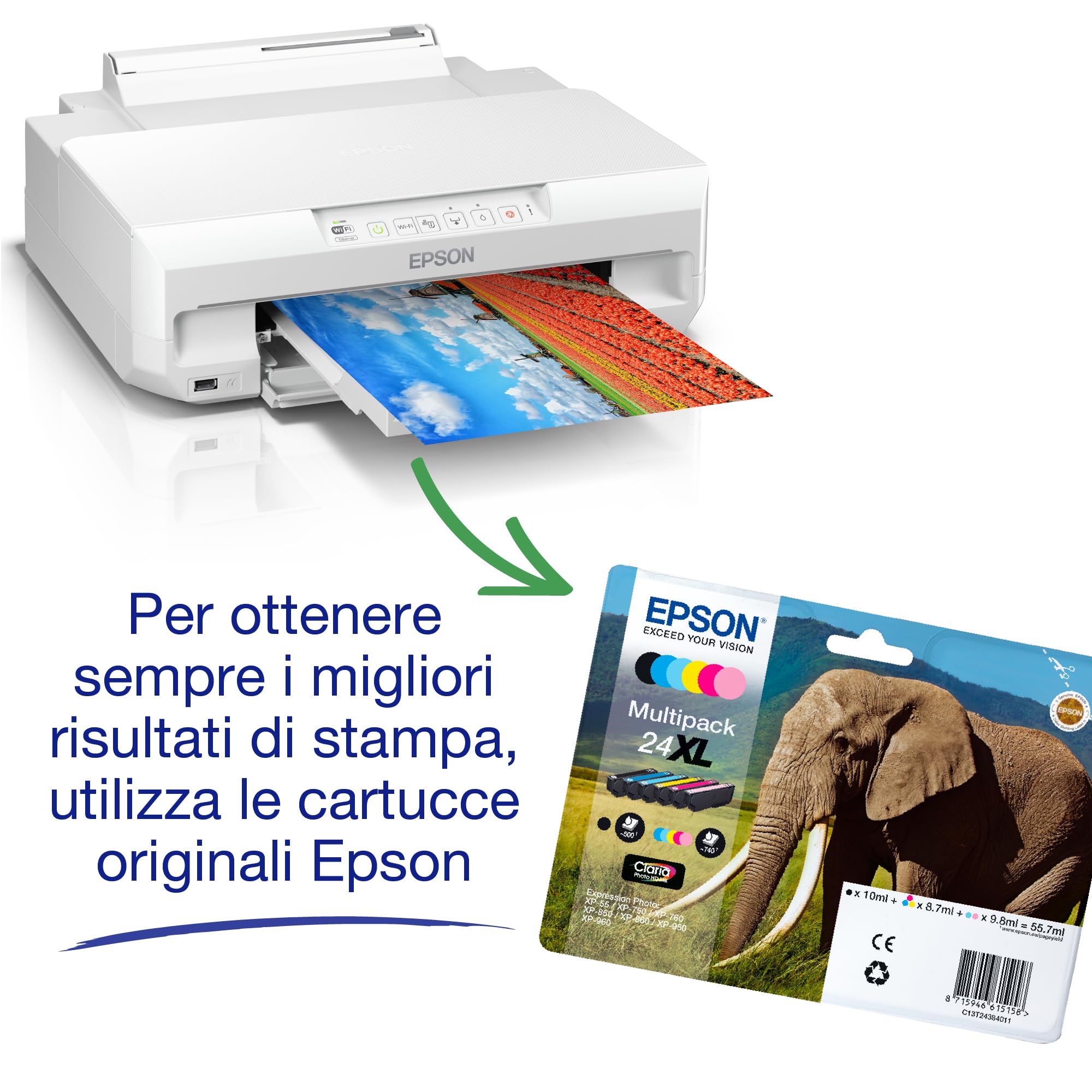 Epson Expression Photo XP-65 Stampante fotografica,Stampa fronte/retro in A4 anche da mobile,Inchiostri Claria Photo HD a 6 colori,Stampe che durano a lungo,Wi-Fi e Wi-Fi Direct,Doppio vassoio carta