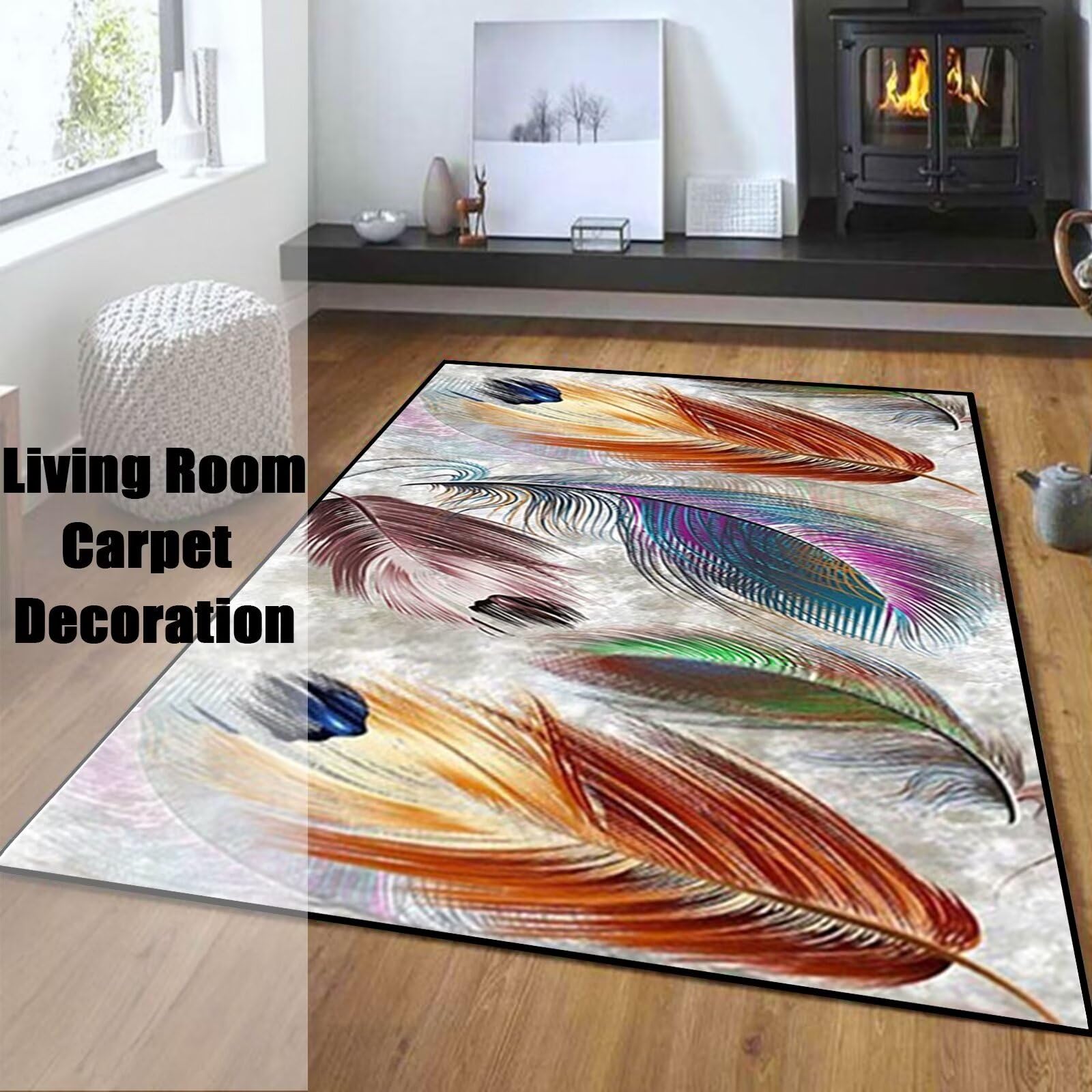 paillasson Entree Exterieur Lavable antiderapant Long Moderne Motifs Géométriques Tapis Cuisine Vinyle pour Magasin événements et fêtes cinéma église 120x180cm Plumes colorées ColorG