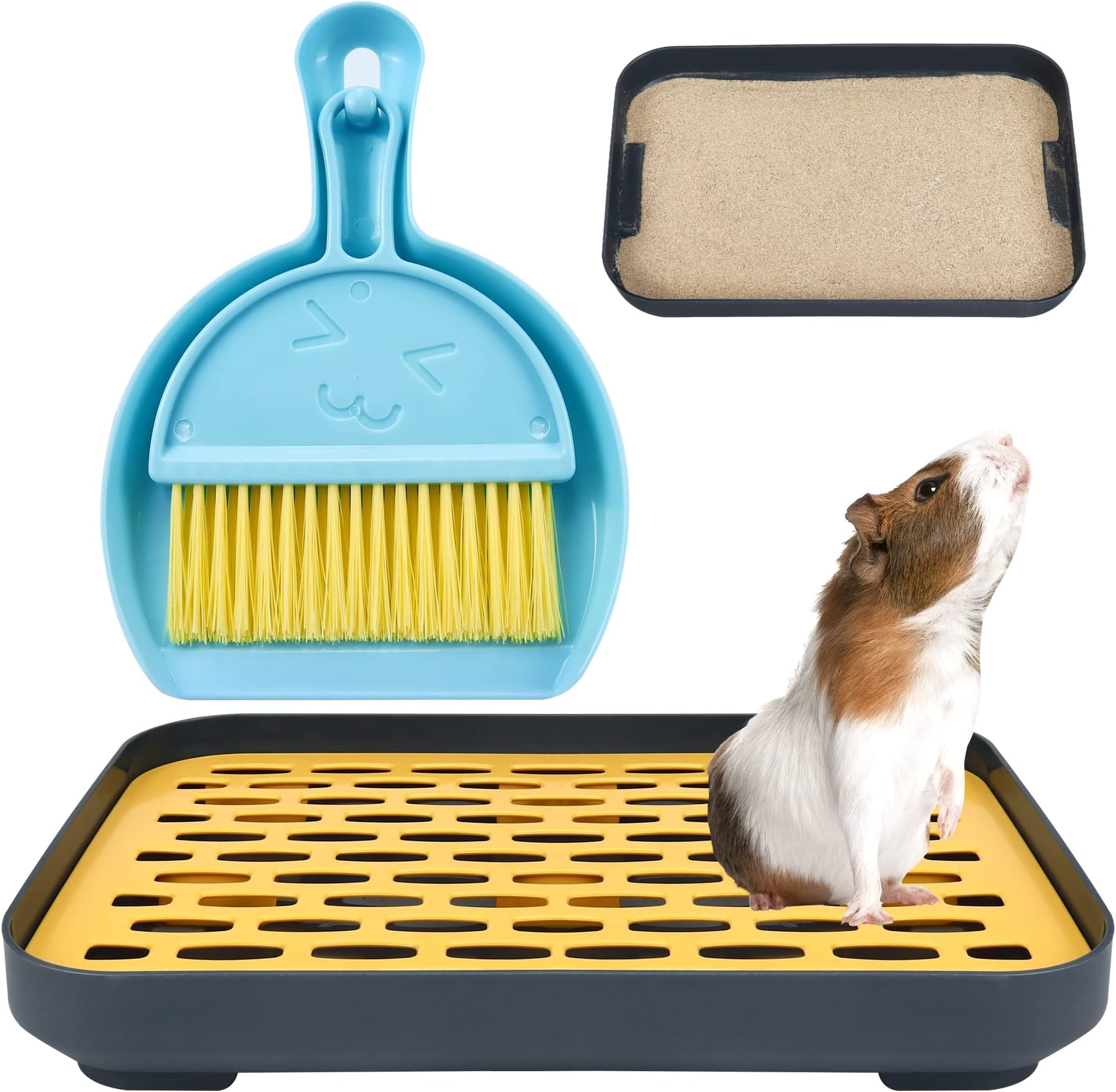 Hamster Guinea Pig Litter Tray Pan with Grate and Mini Sand Shovel and