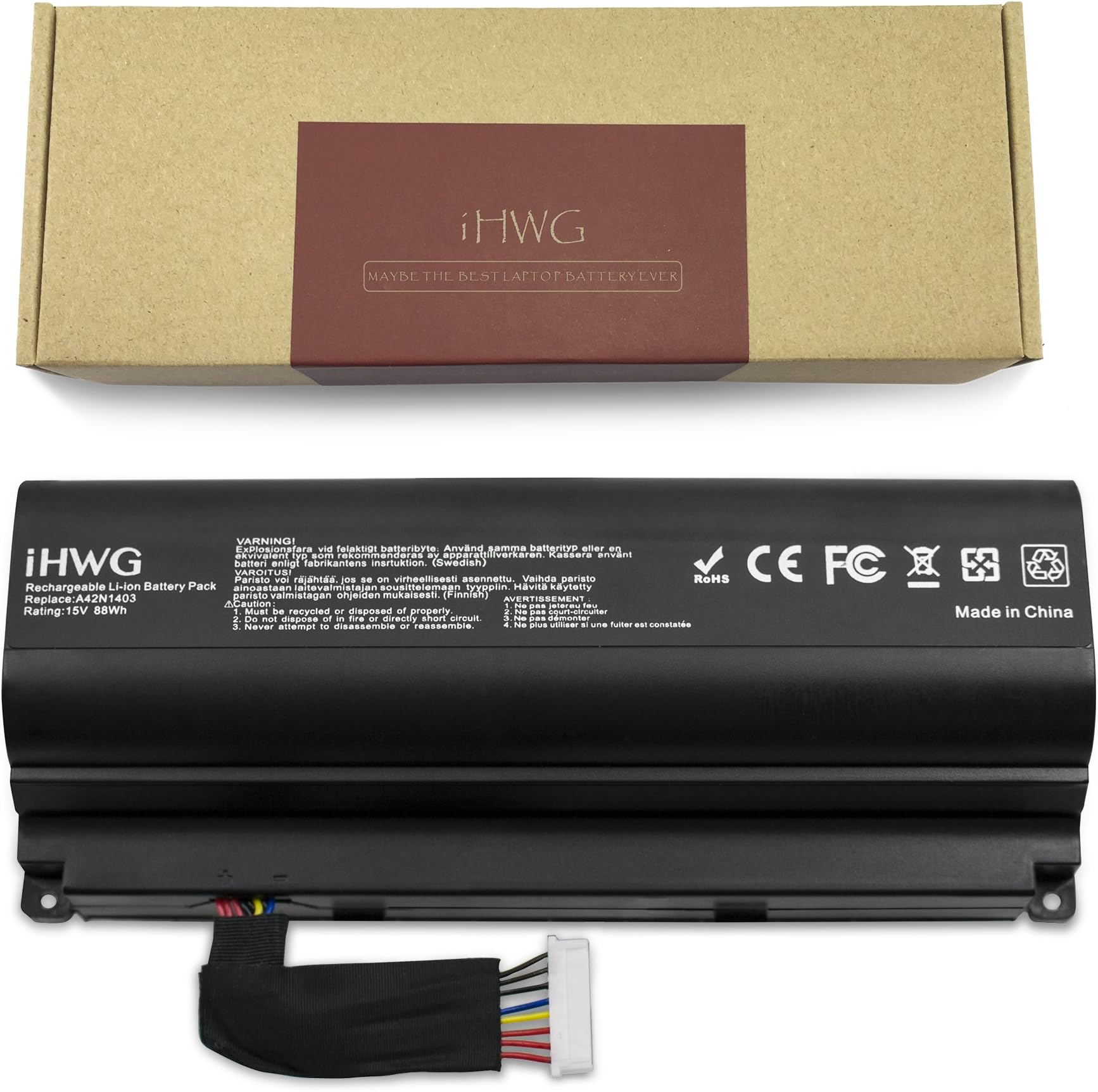 iHWG A42N1403 Battery (15V/88Wh) 8 Cells for ASUS ROG G751J-BHI7T25 A42LM93 4ICR19/66-2 GFX71JY 17.3" GFX71JY4710 G751 G751J Series A42N1403 A42LM93