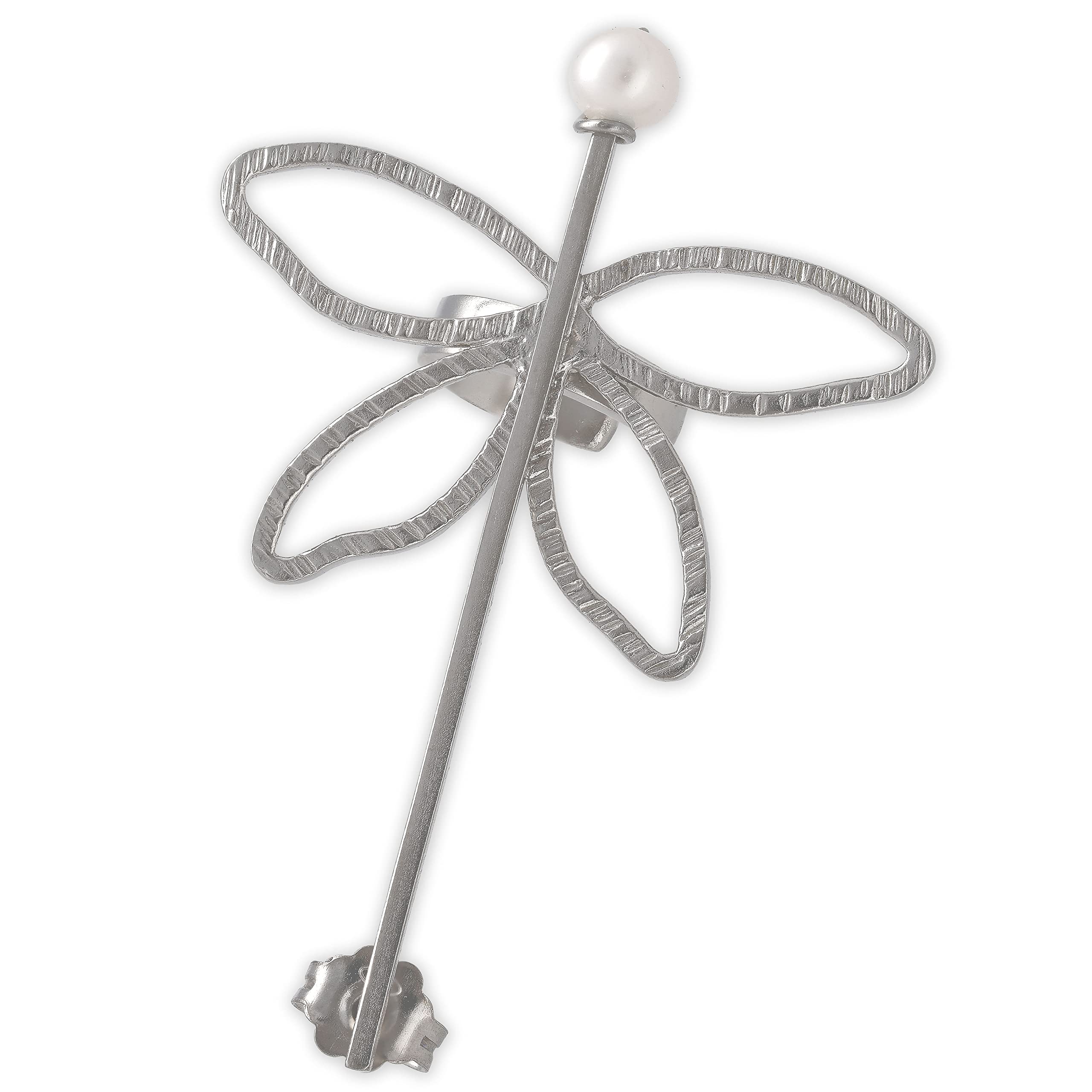Handmade geschenk für sie Libelle Ohr Manschette aus sterling silber mit perle, Hochzeitsohrring,Libelle Schmuck, Hochzeit Ohr Kletterer Ohrring, Elfenohrring, earcuff, ear cuff