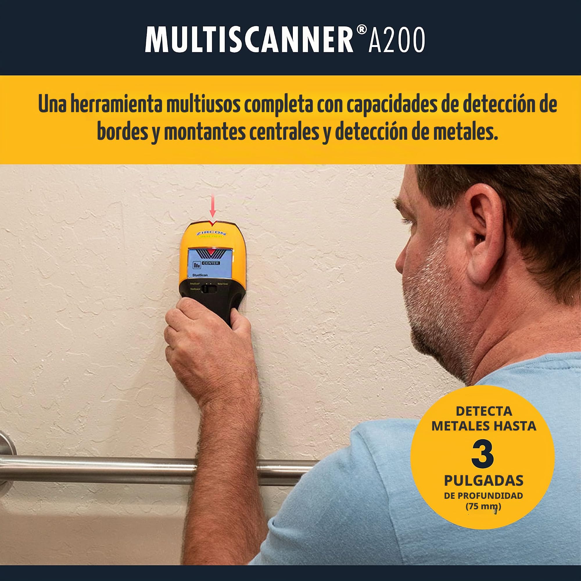 Zircon Multiscanner A200 - Escáner electrónico de Pared, Detector de Metales, detección de Cables de CA en Vivo con Puntero SpotLite