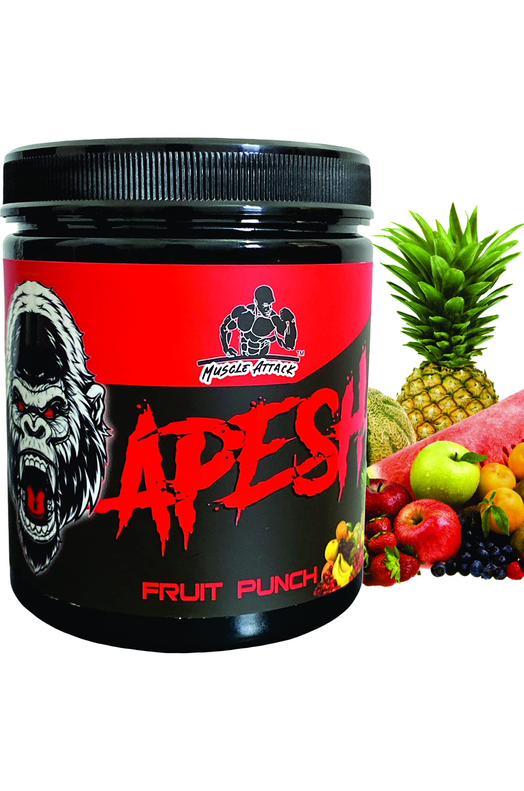 Muscle Attack Apeshat Preworkout 180g, 30 Servings (Fruit Punch) | No Itching| No Red Body| Smooth Results| Focus| Pump| Endurance| For Men & Women & Best Starter For New Gym Boys