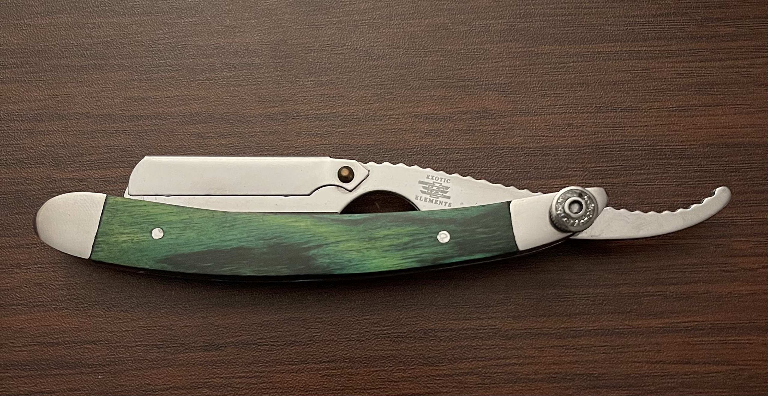 Wooden Marble Design Green and Silver Steel Barber Straight Edge Razor