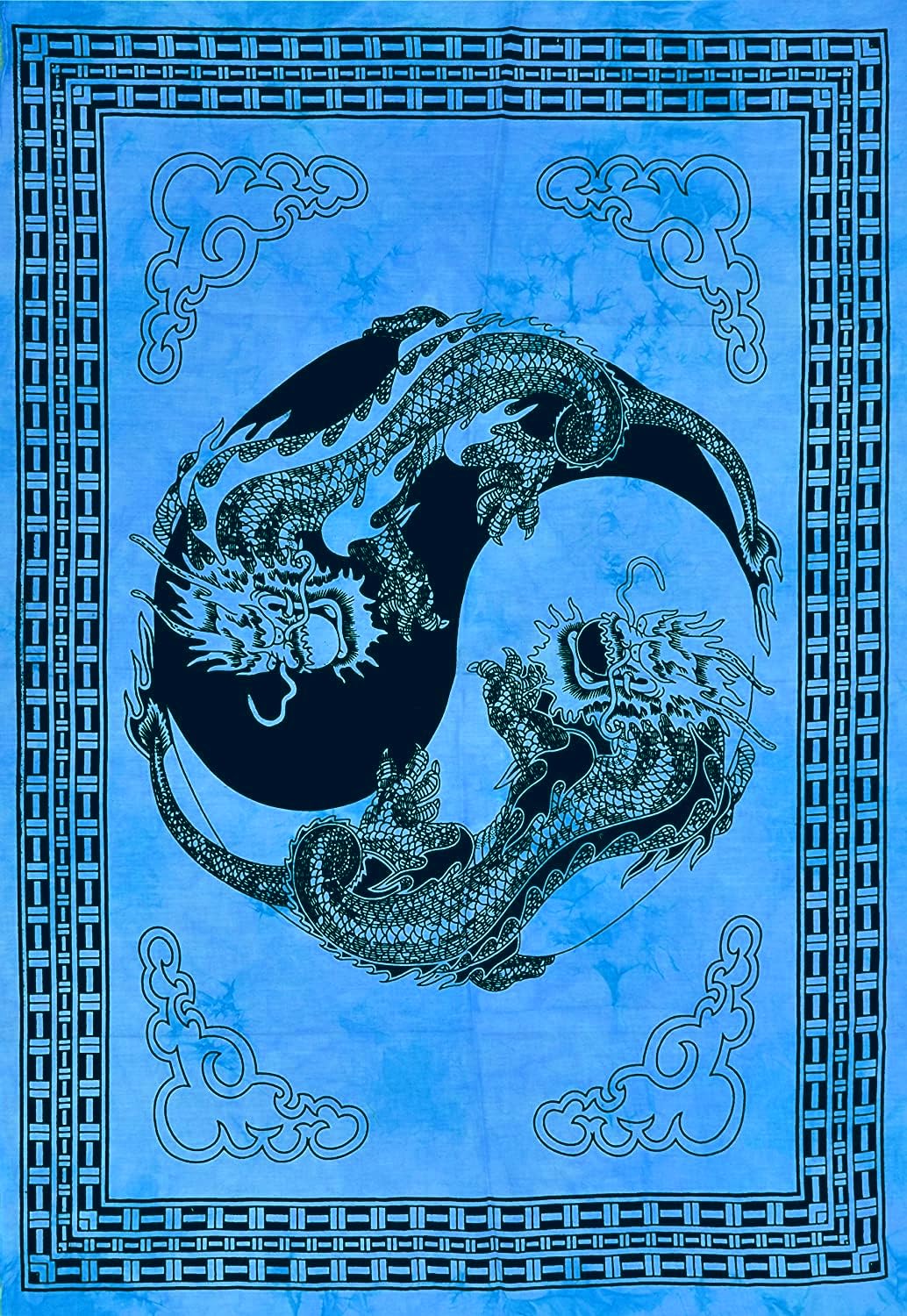 AVA Collections Blue Wall Hanging Tapestry Yin Yang Cotton Tie Dye Poster Wall Decor Bohemian Wall Art Hippie Bedroom Living Room Décor (Blue