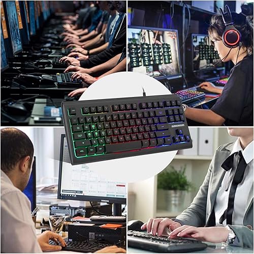 Miniatura 7 de Rainbow - Teclado para juegos con retroiluminación LED de 87 teclas, teclado compacto con 12 teclas de acceso directo multimedia, teclado USB con