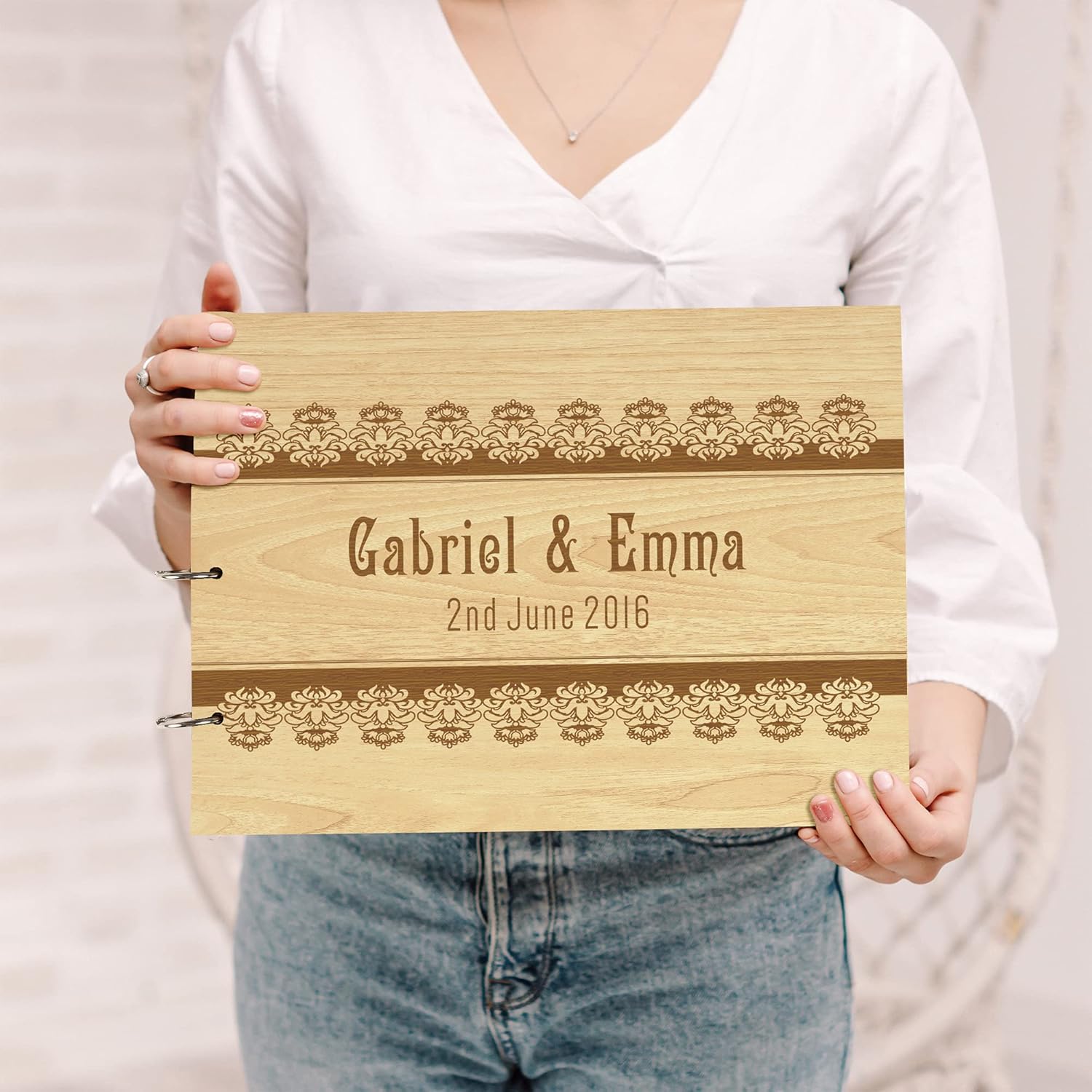 Darling Souvenir Personalized Engraved Laser Cut Wedding Guest Book Wooden Cover Sign-in Book Registry Guestbook Scrapbook-FC