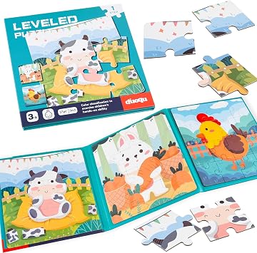 ASTARON Magnetic Puzzles for Toddlers, 9-12-16 Pieces Farm Learning Magnet Puzzle for Road Trip, Educational Travel Toys Car Plane Activities for Kids, Kids Birthday Gifts