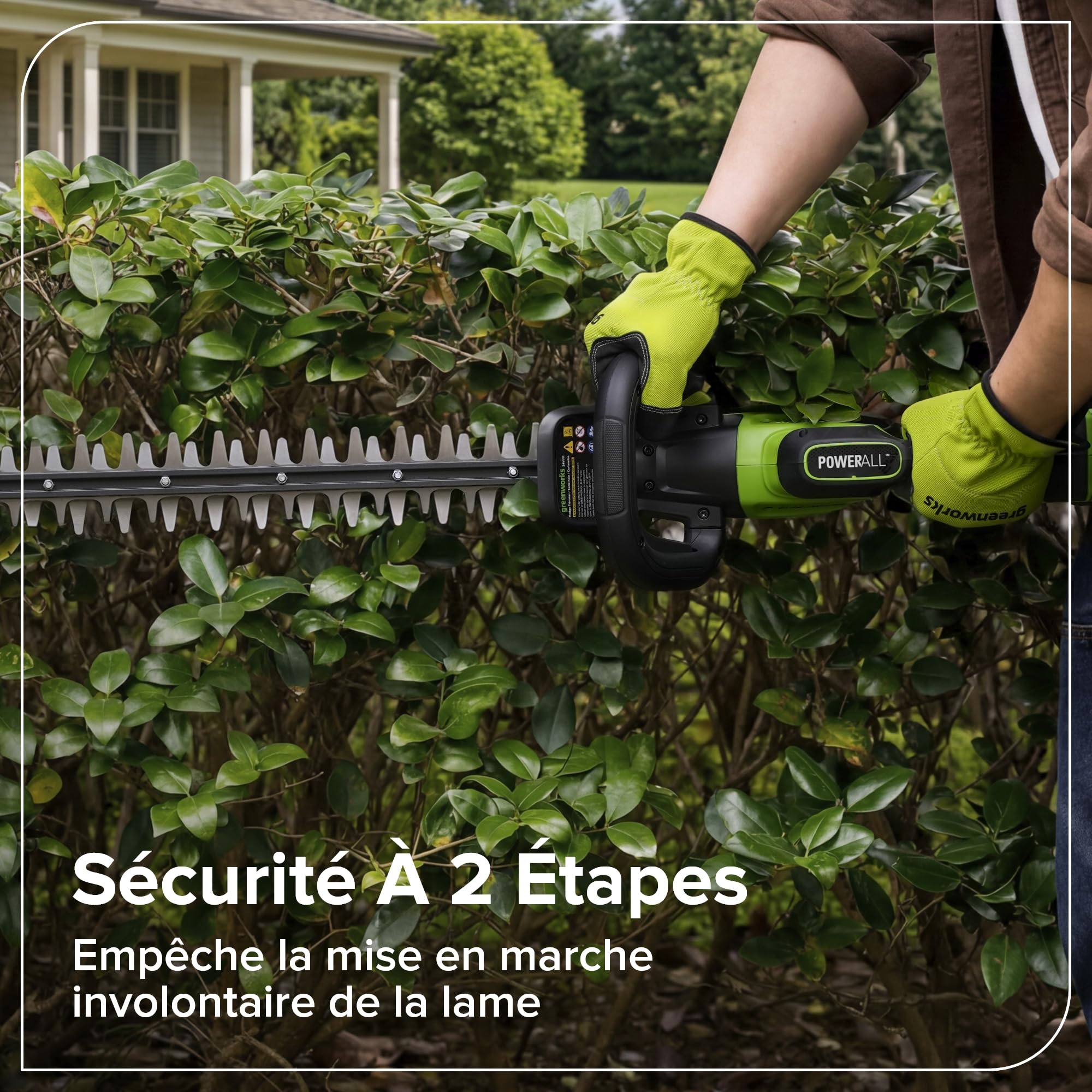 Greenworks Taille-Haies sans Fil 24V 51 cm avec Batterie 2.0Ah, Moteur brushless, Lame Double Action 28 mm, Hedge Sweeper, Chargeur USB-C Inclus HT2002A1