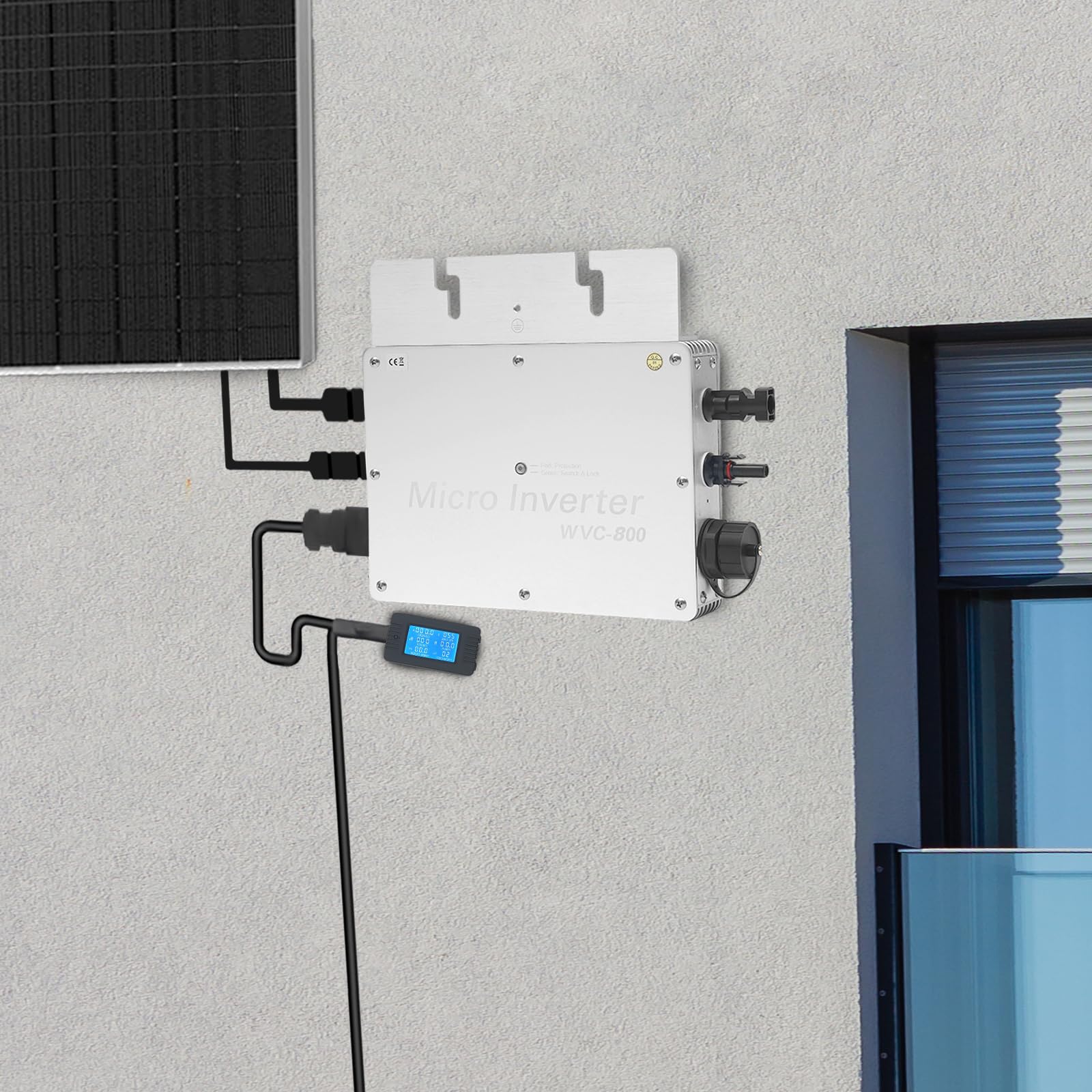 Convertitore di corrente solare, 800W microinverter con display LCD, convertitore Plug & Play ideale per impianto solare sul balcone (Argento)