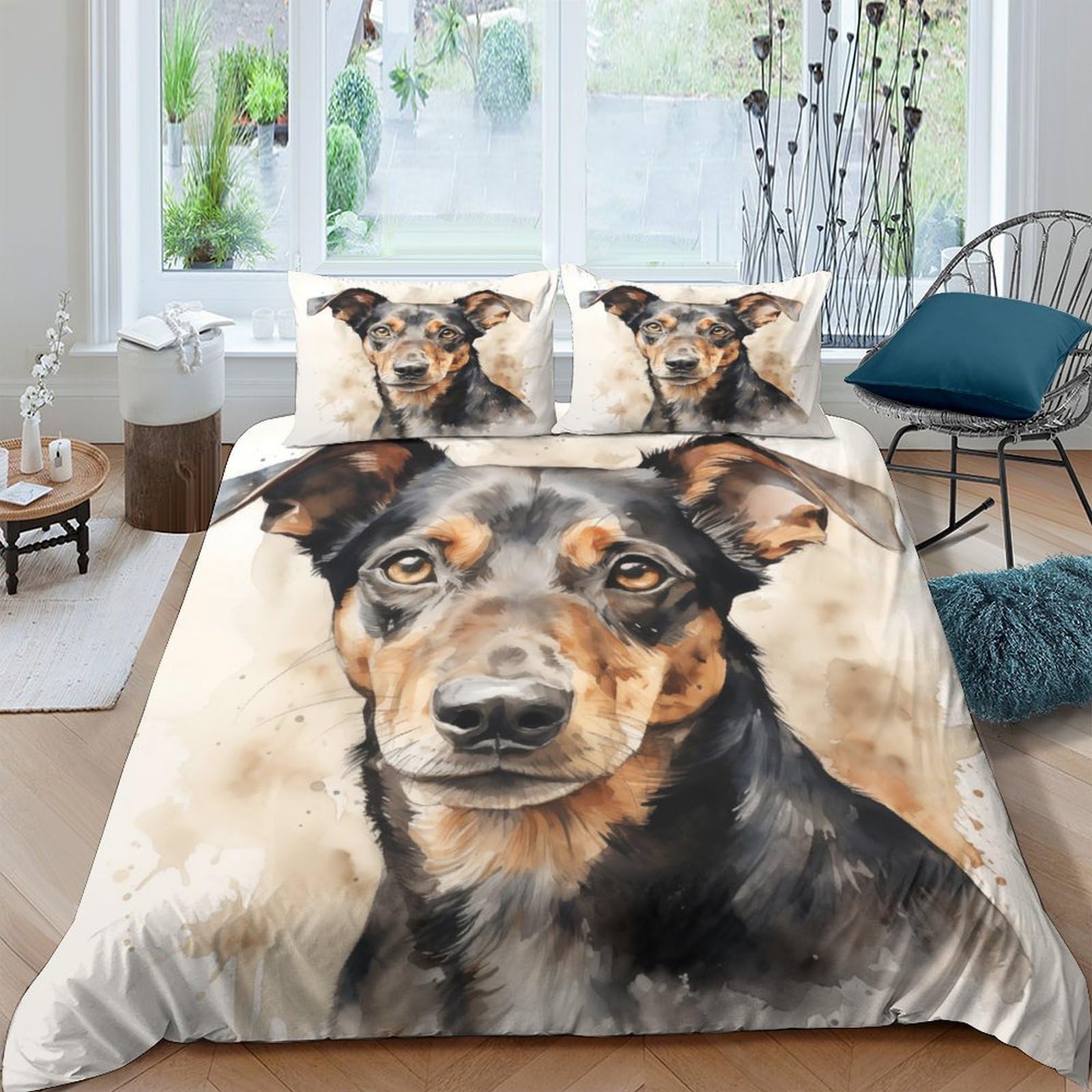 XFKLYNVCJ 3D Printed watercolor Dog portr Bedding Cover Brushed Microfiber artistic pet Comforter Cover Breathable Lightweight Hypoallergenic No Iron for All Season Home Use Single（135x200cm）