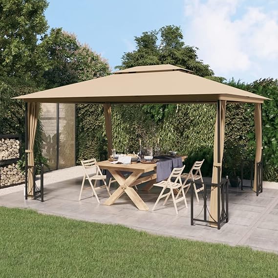 Outsunny Tuinpaviljoen Ca. 3 X 3 M Dubbel Dak Partytent P 4 X Dubbele Zijpanelen Waterdicht Uv Bescherming Metaal Polyester Donkergrijs