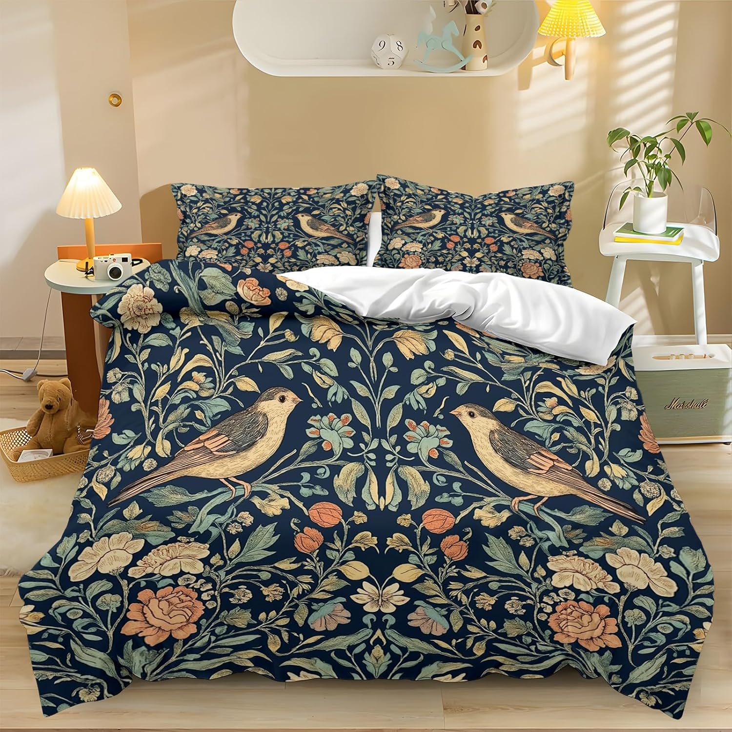 Duvet Cover Set William Morris Birds Flowers 3D Printed Bedding Duvet