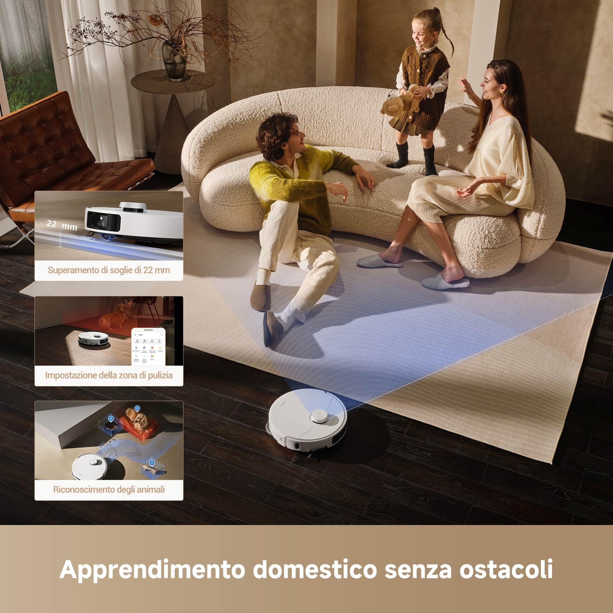 Mova P50 Pro Ultra Robot Aspirapolvere 19000 Pa con Mocio Flessibile, Spazzola Antigroviglio, Svuotamento e Pulizia Auto, Ostacoli Smart, Controllo Vocale, Video e App
