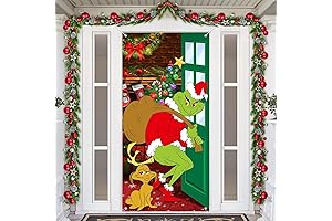 Christmas Door Cover with Dog Green Fabric